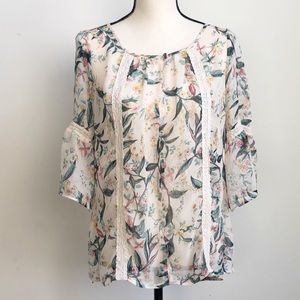 Lauren Conrad Floral Lace Fairy Top Sz S Cottagecore Boho Bell Sleeve Key Hole